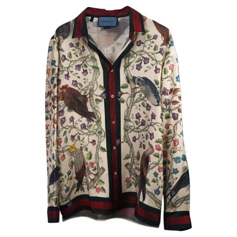 gucci birds of prey shirt|Gucci Birds of Prey Silk Twill Bowling Shirt, Ivory .